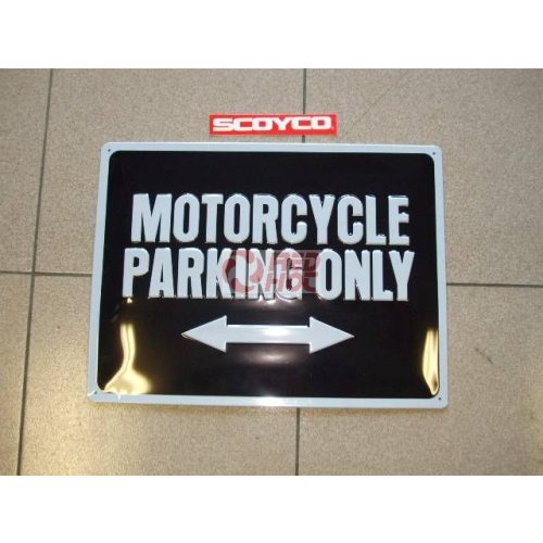 Motoros fém parkolótábla ( Motorcycle Parking Only felirattal ) Xmas